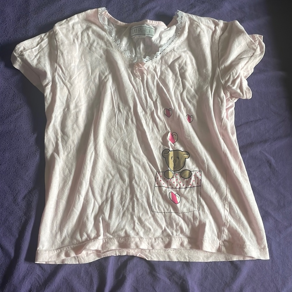 Pink Short Sleeve Bear In Pocket Sleep Tee